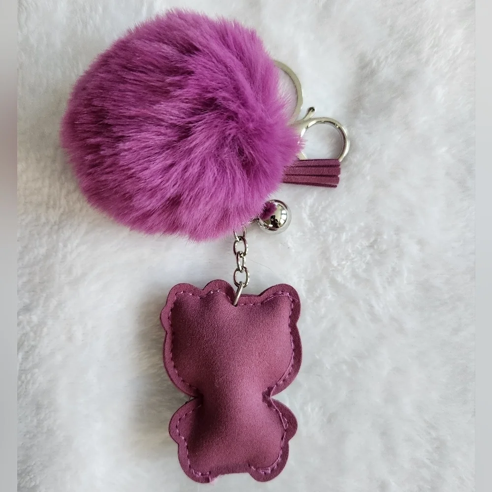 Hello Kitty Purple Pom Pom Keychain with Sparkling Rhinestones Bag Charm
